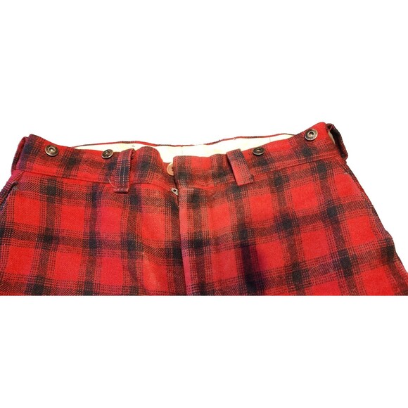 1963 Woolrich Red Black Buffalo Plaid Hunting Pants 36x30 Cuffed Zip Front Wool - Picture 3 of 10
